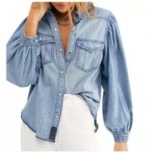 We The Free Size Small With Love Cotton Denim Shirt in Vintage Indigo